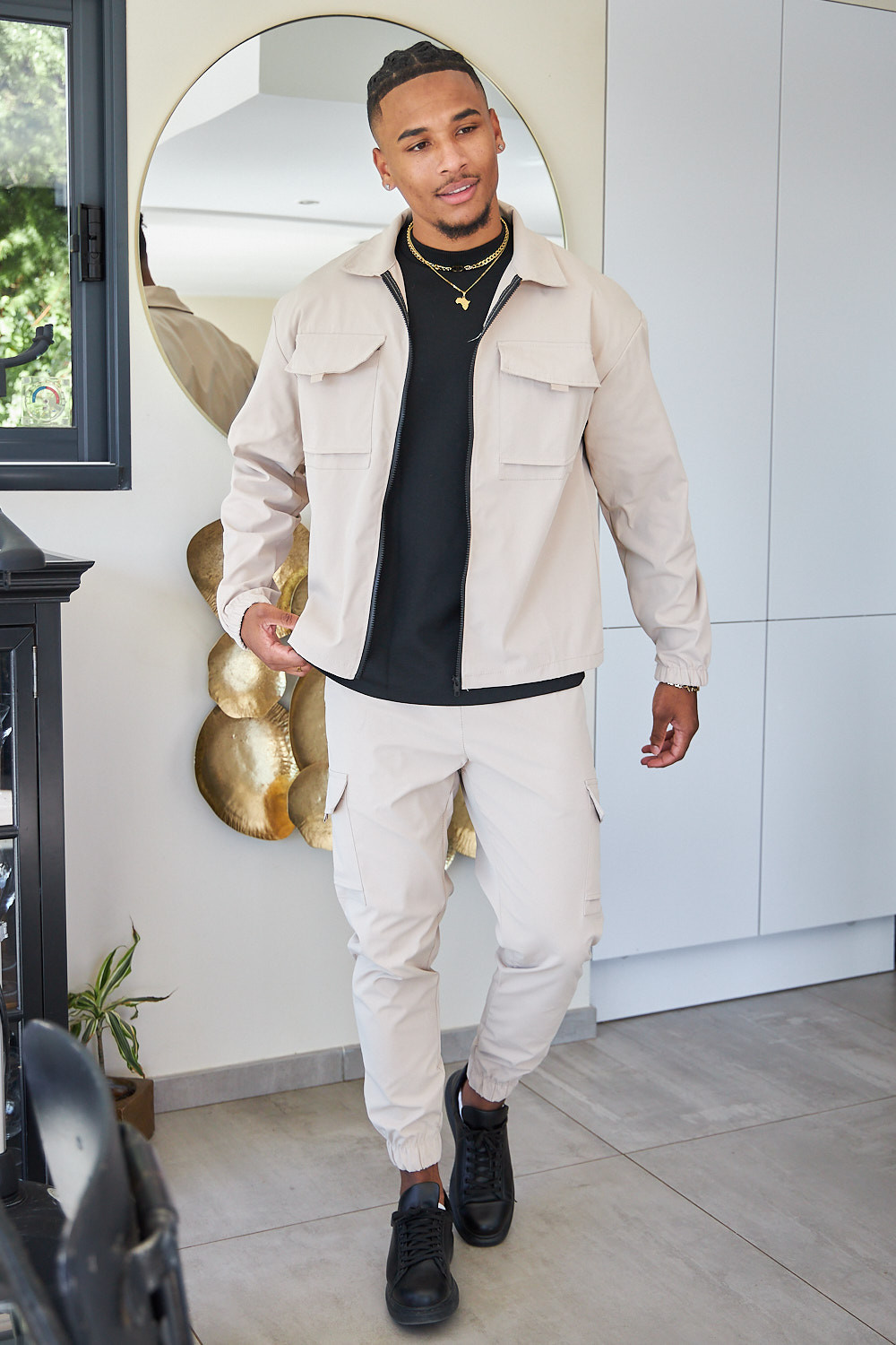 Ensemble 2 pièces veste + jogging cargo beige