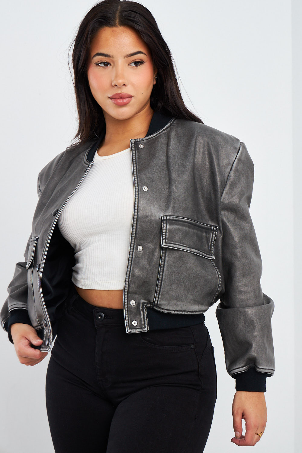 Bomber noir en simili cuir