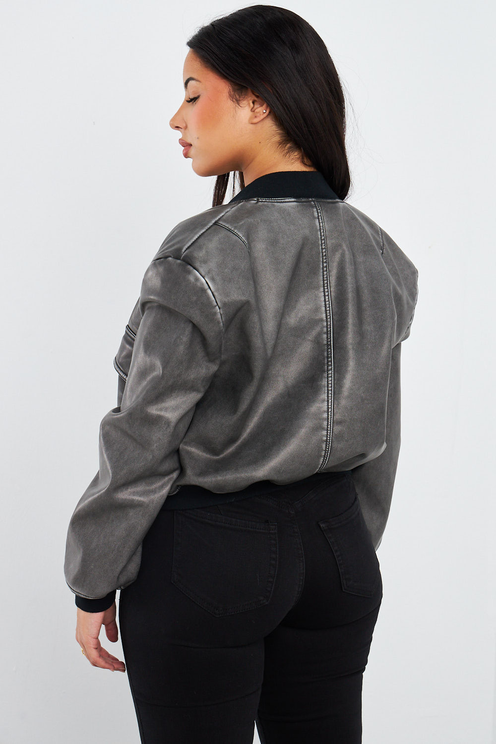 Bomber noir en simili cuir