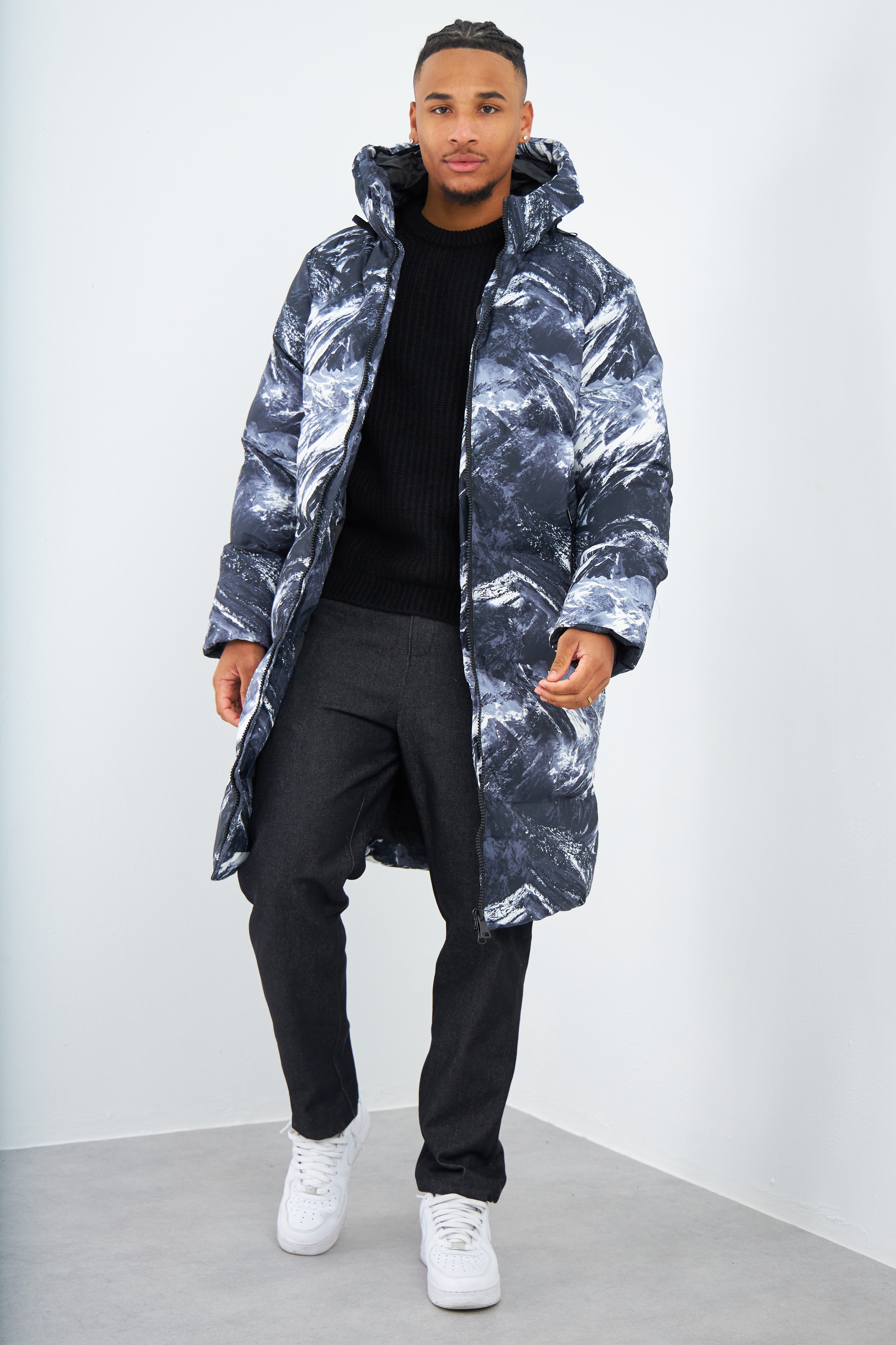 Doudoune matelassée longue à motif paysage