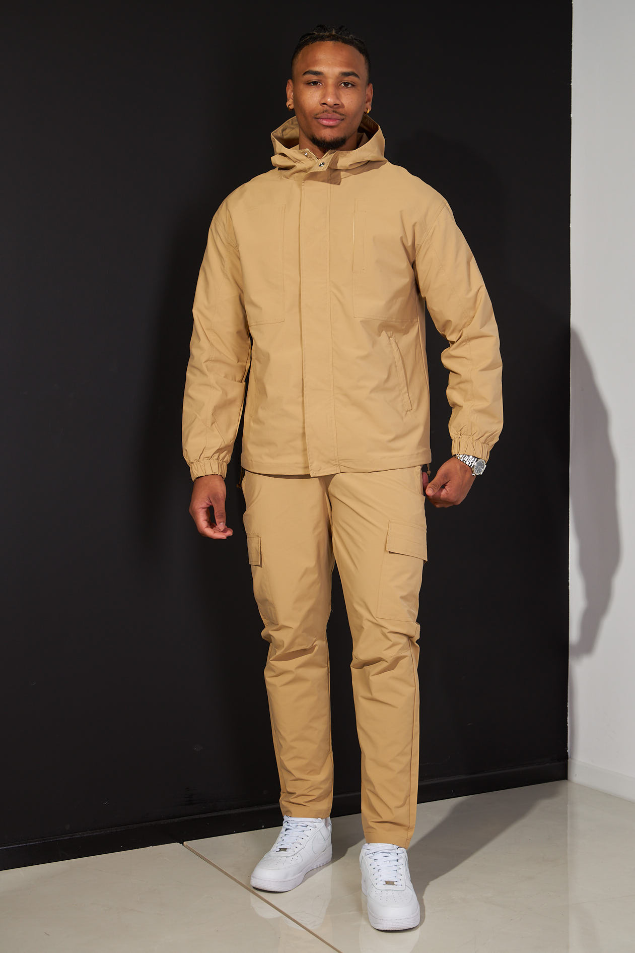 Ensemble 2 pièces veste + pantalon camel à capuche