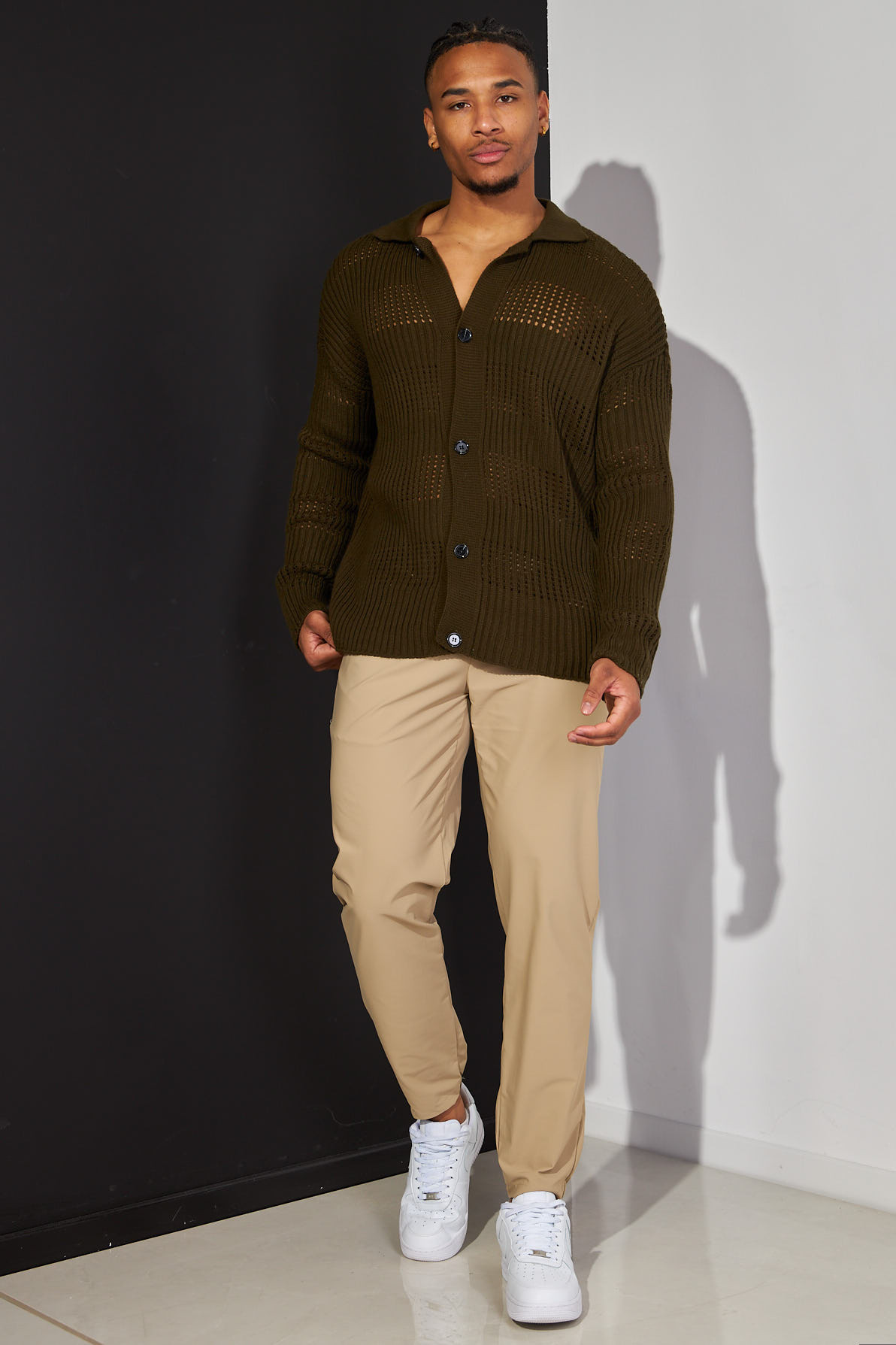 Gilet en maille ajourée kaki