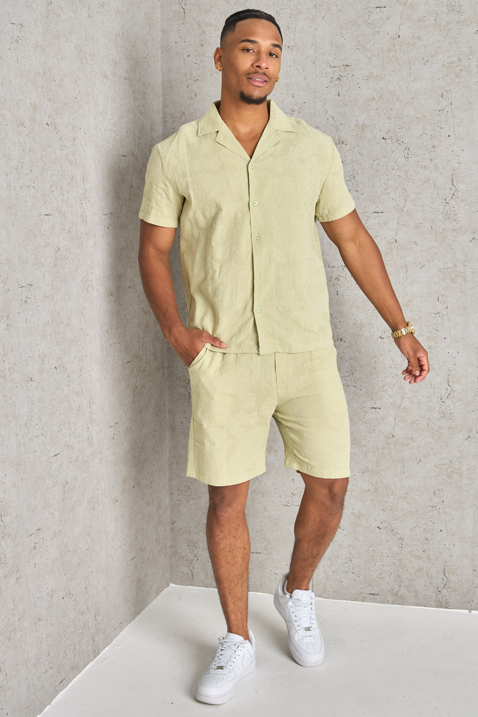 Ensemble 2 pièces chemise + short texturé vert