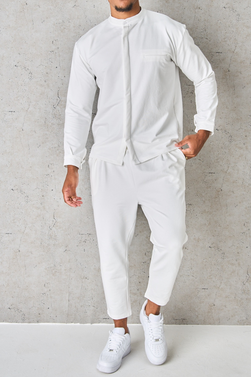 Ensemble 2 pièces chemise + pantalon blanc molletonné