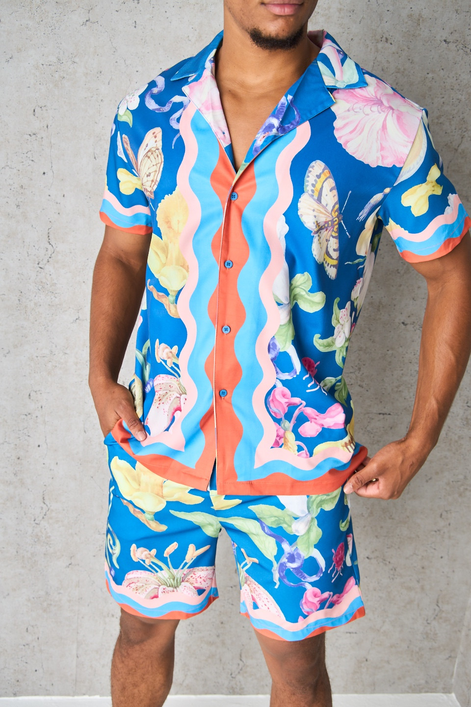 Ensemble 2 pièces chemise + short à motif bleu foncé
