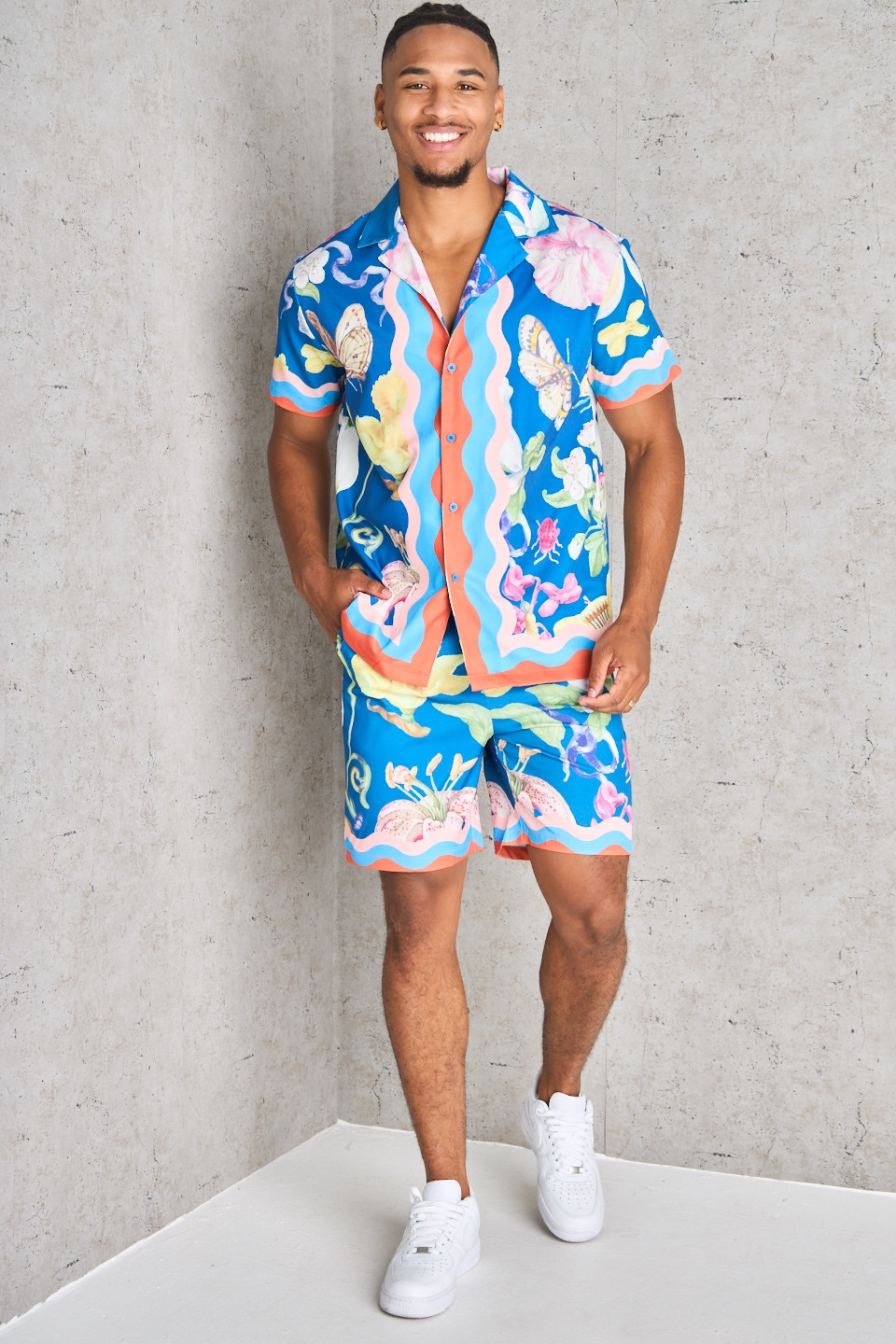Ensemble 2 pièces chemise + short à motif bleu foncé