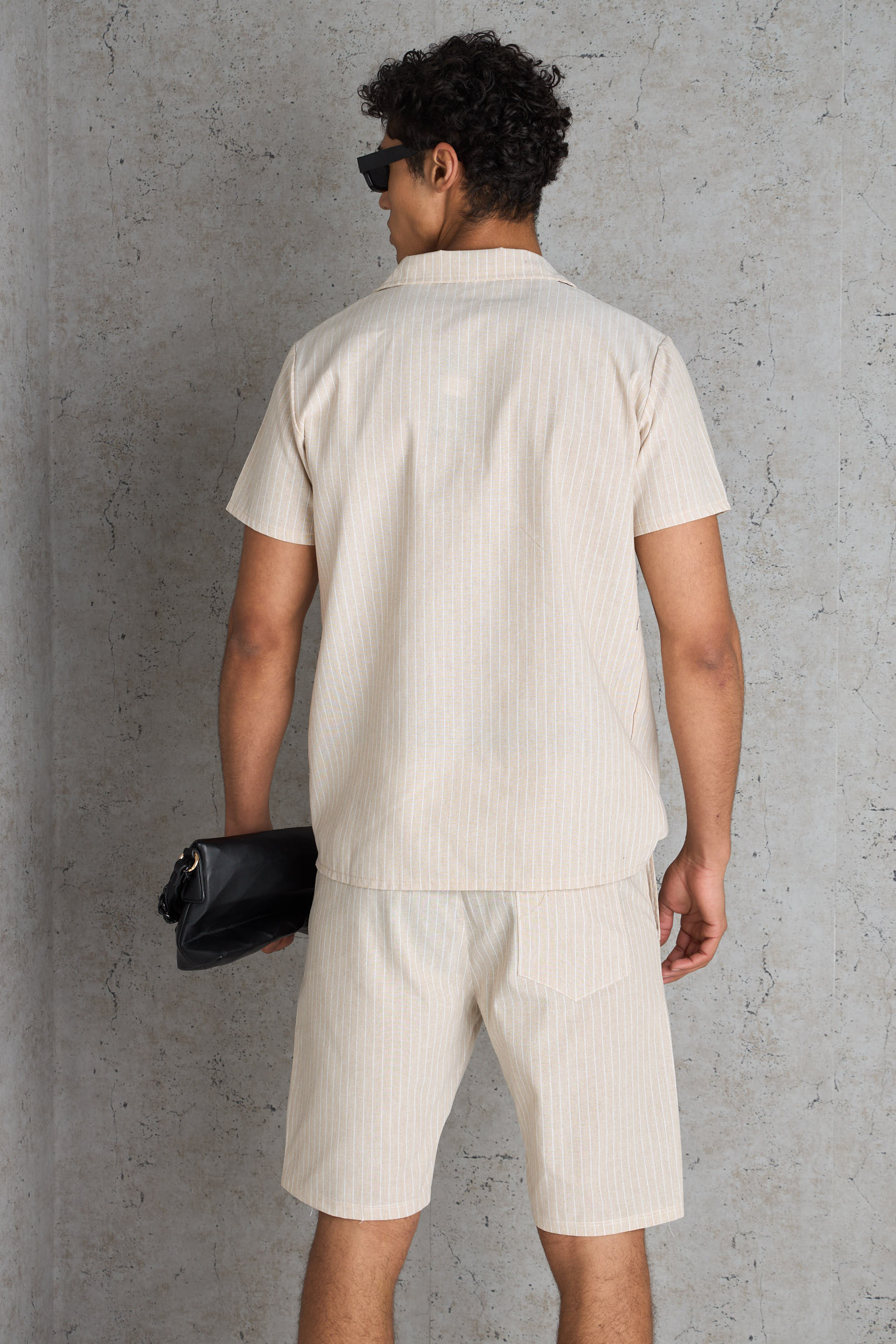 Ensemble 2 pièces chemise + short beige à rayures blanche