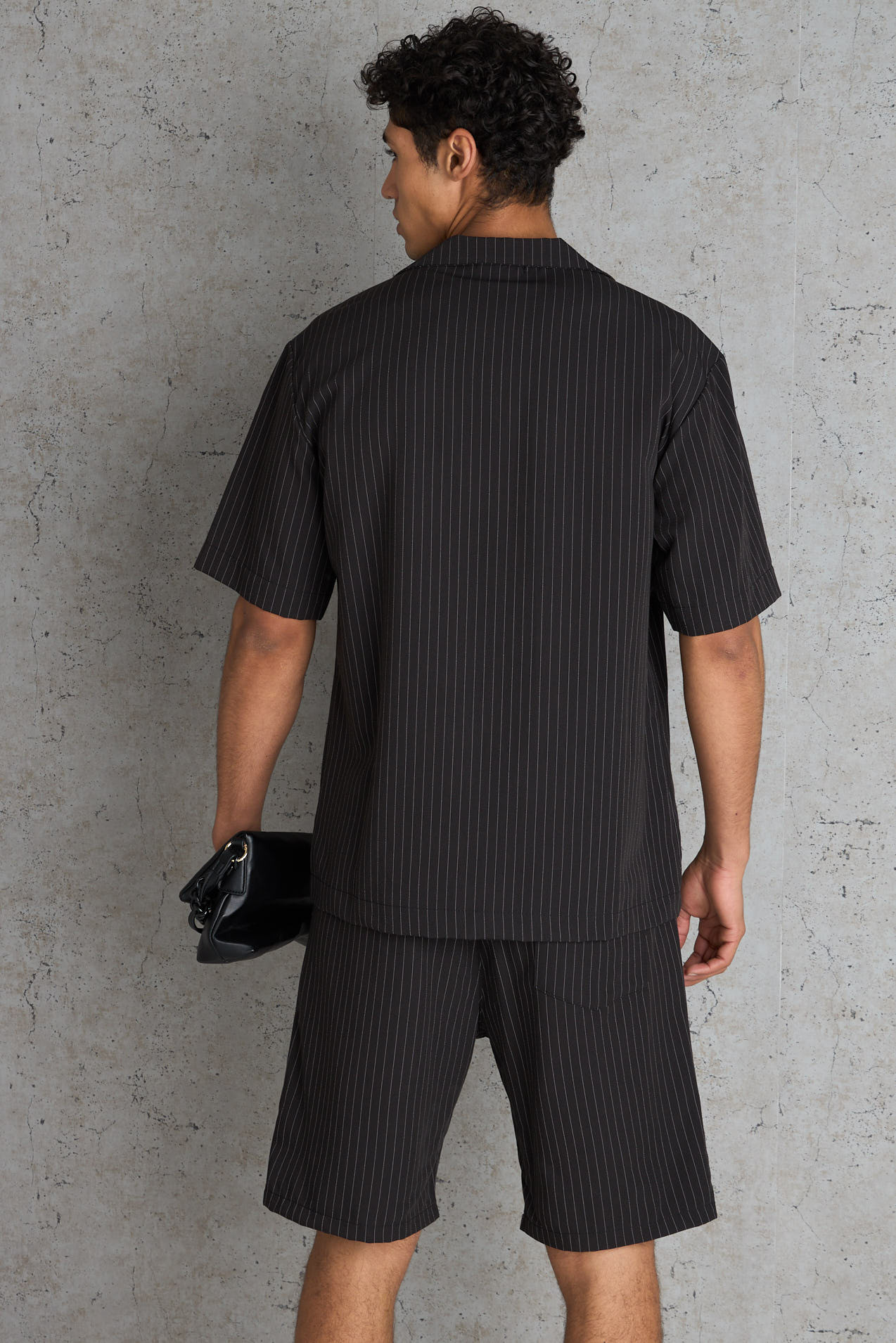 Ensemble 2 pièces chemise + short noir à rayures