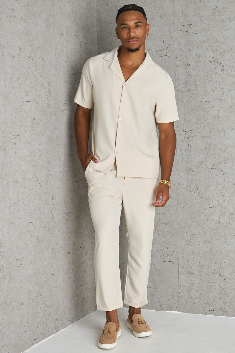 Ensemble 2 pièces chemise + pantalon beige