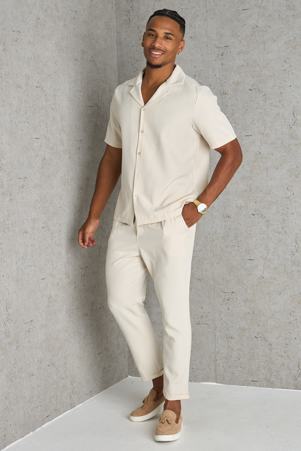 Ensemble 2 pièces chemise + pantalon beige