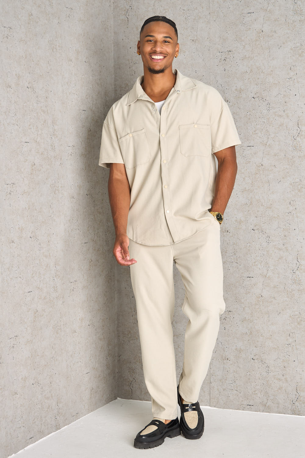 Ensemble 2 pièces chemise + pantalon beige