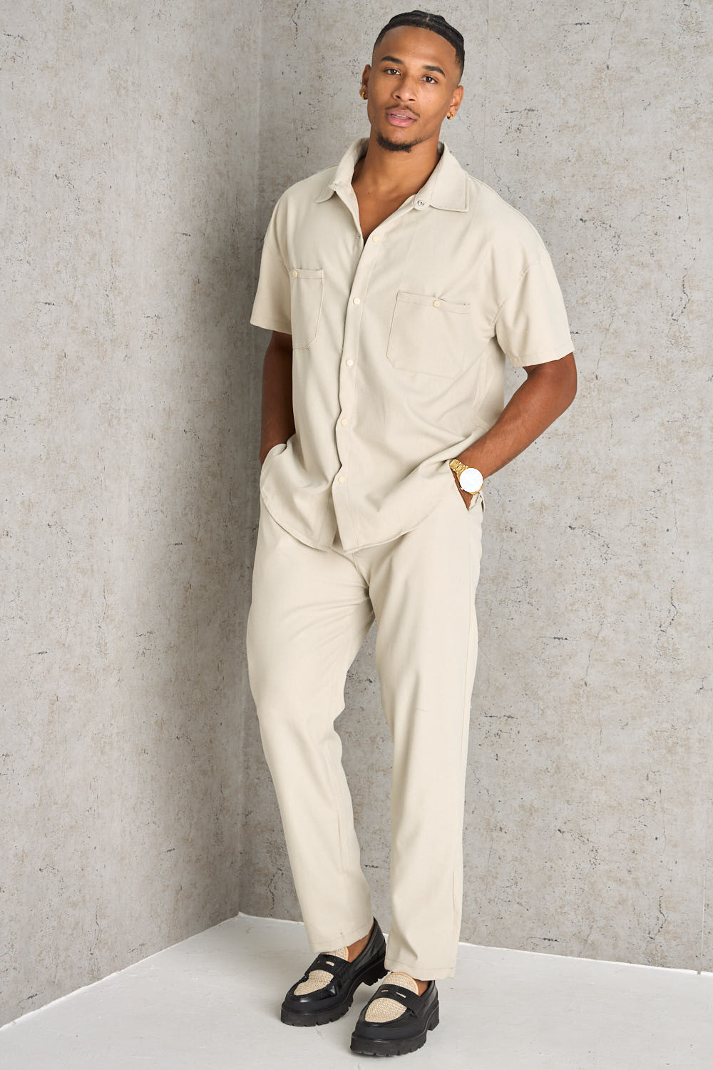Ensemble 2 pièces chemise + pantalon beige