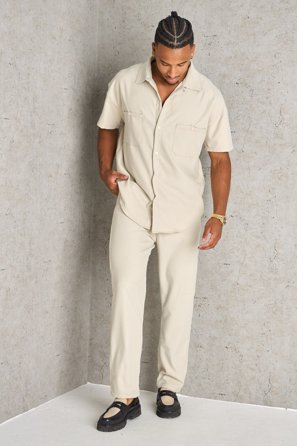 Ensemble 2 pièces chemise + pantalon beige