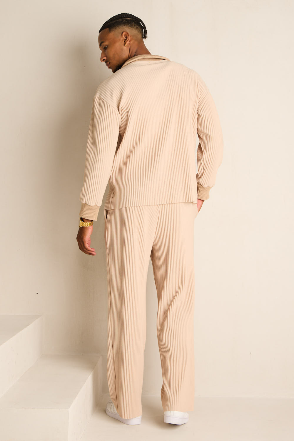 Ensemble 2 pièces gilet + pantalon côtelé beige