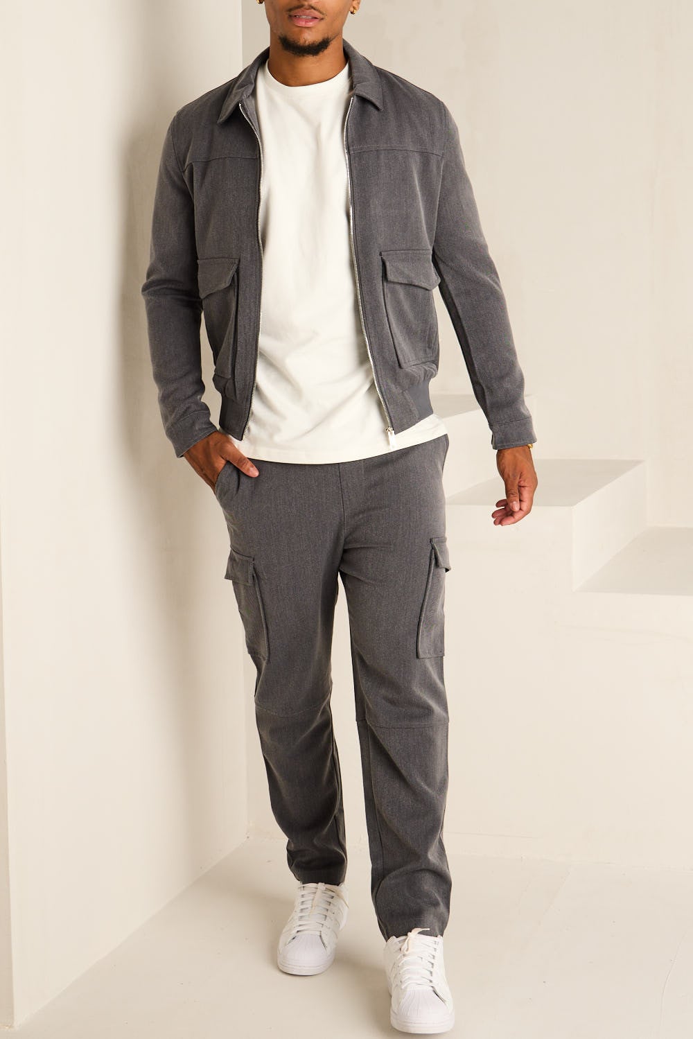 Ensemble 2 pièces veste + jogger pant gris foncé