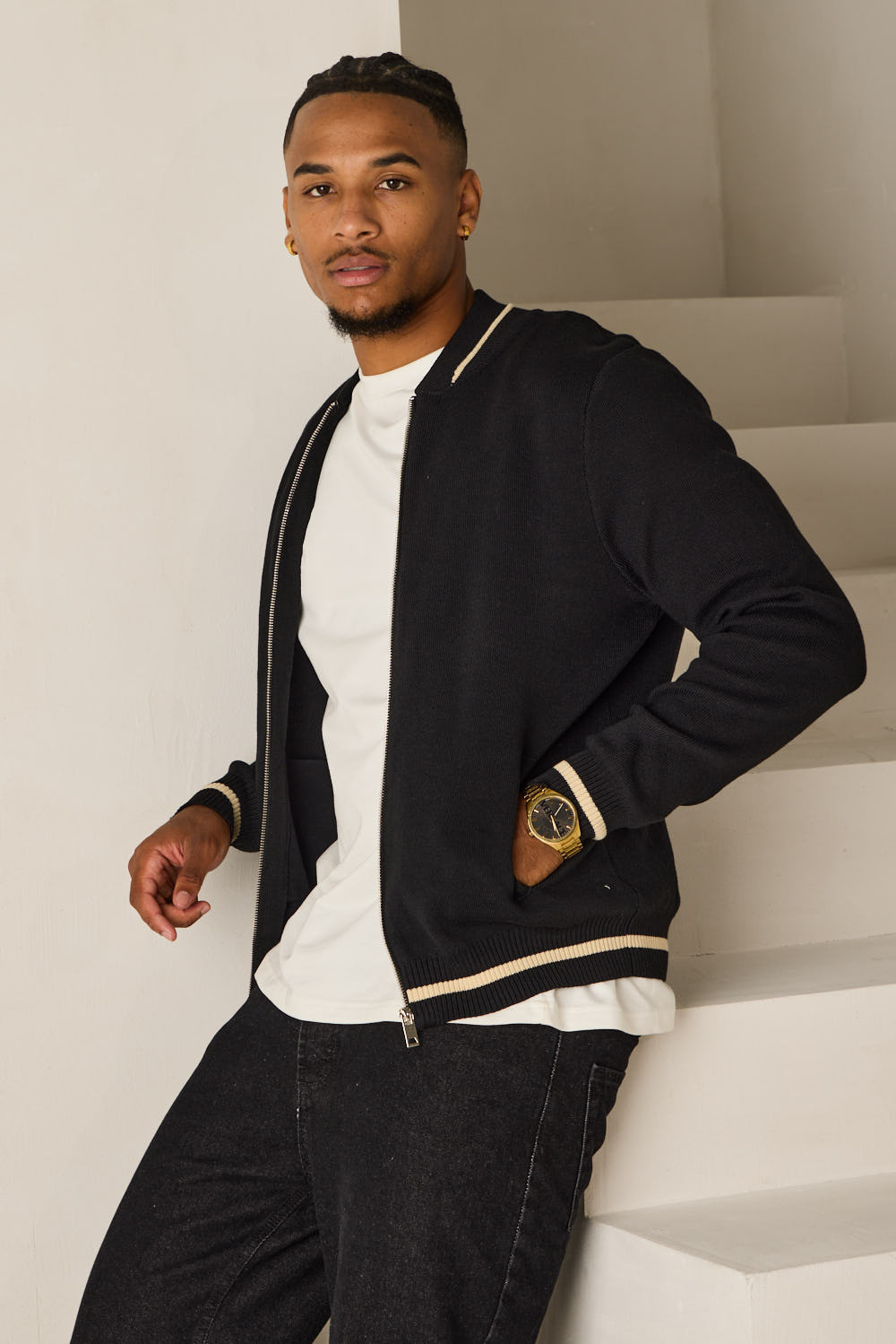 Gilet noir en maille à zip