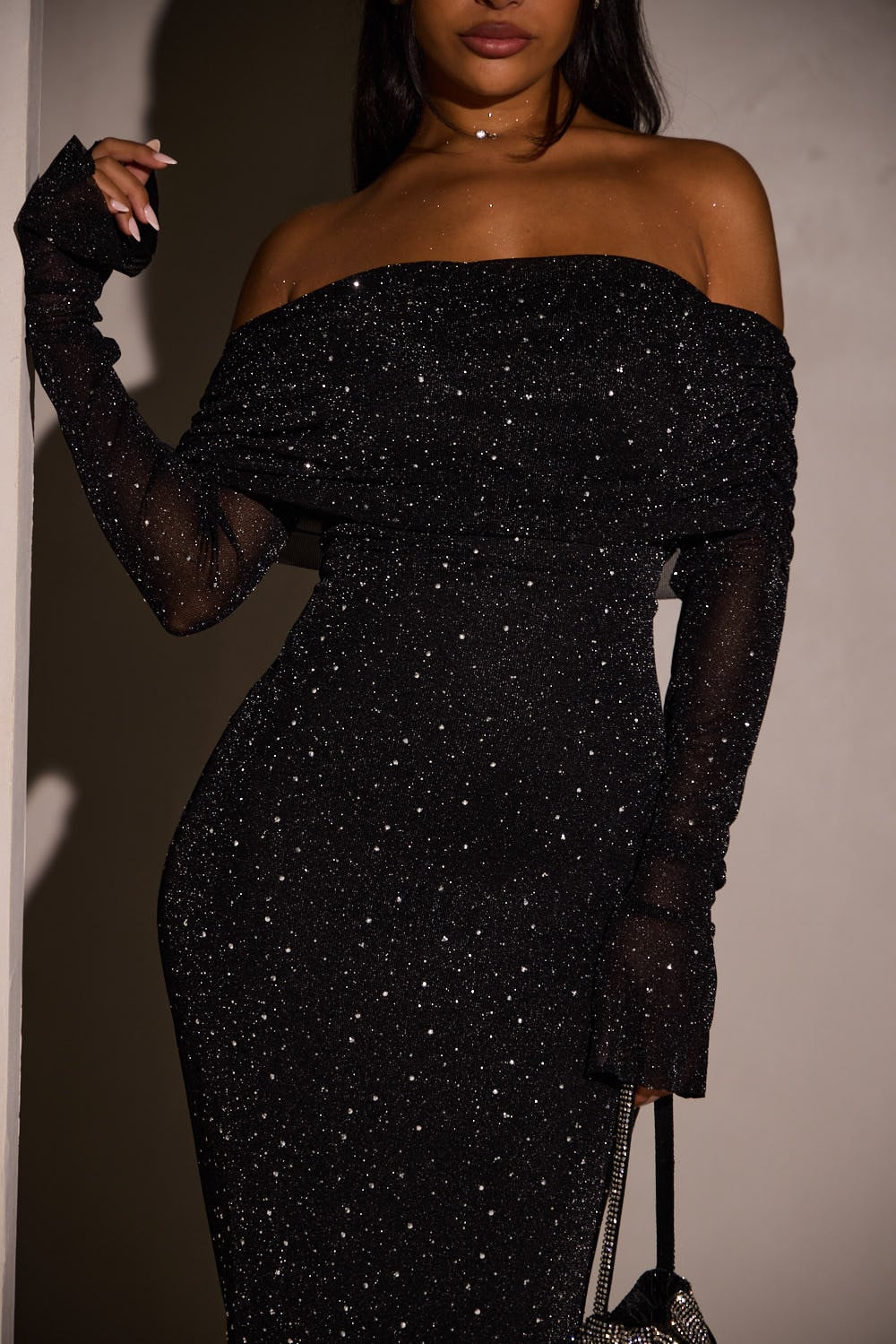 Robe longue à paillette noire