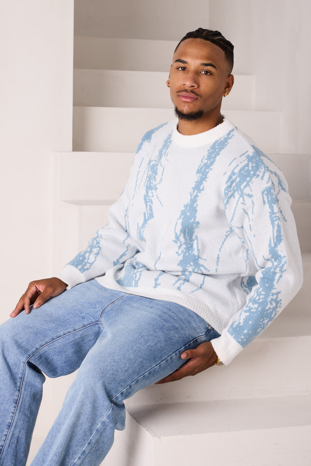 Pull en maille bleu clair à motif