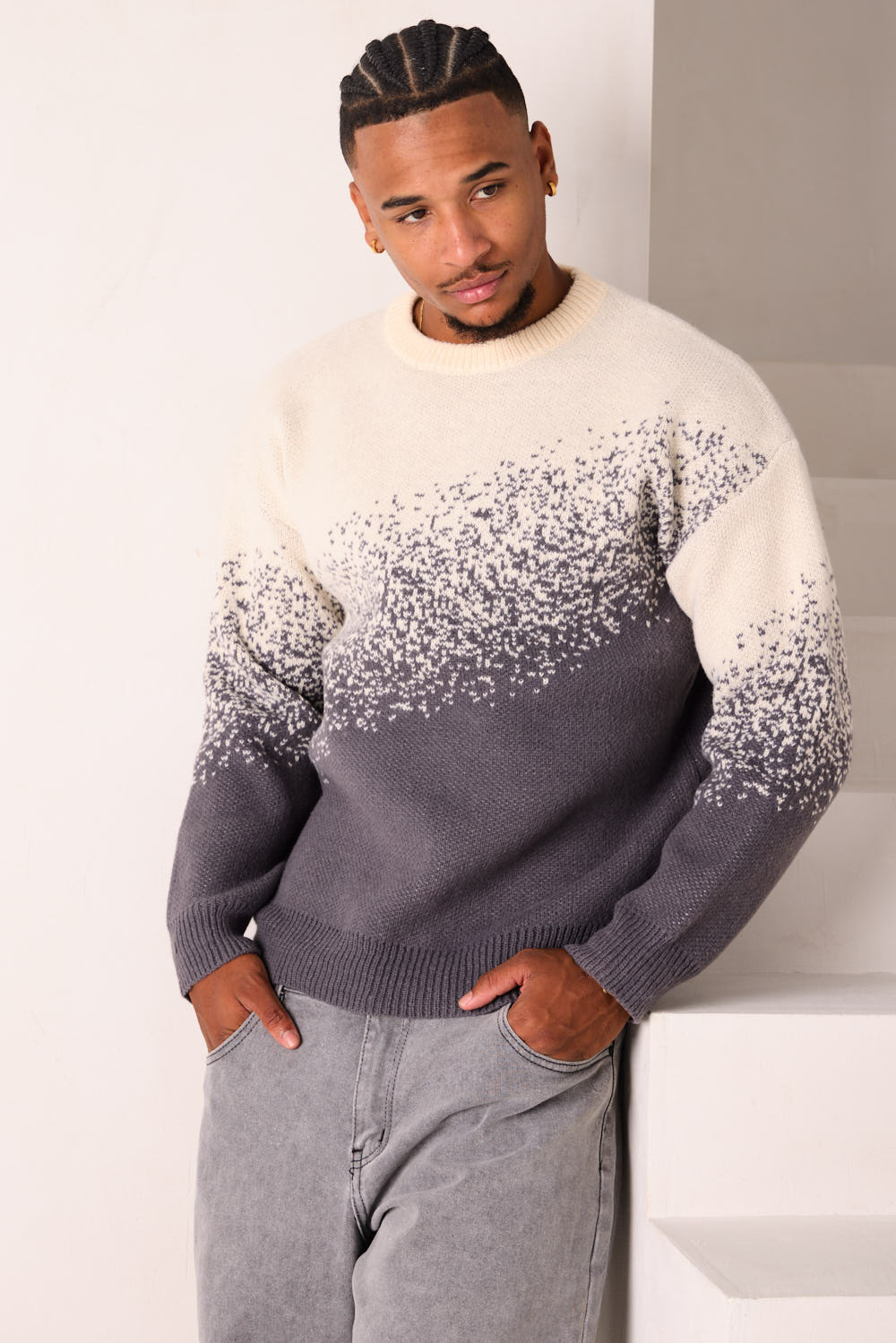 Pull en maille beige à dégrader gris