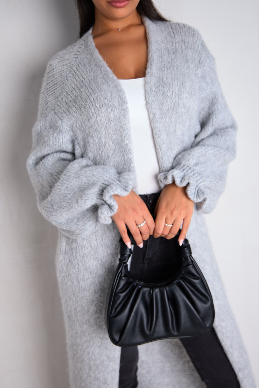 Gilet long ouvert en laine gris