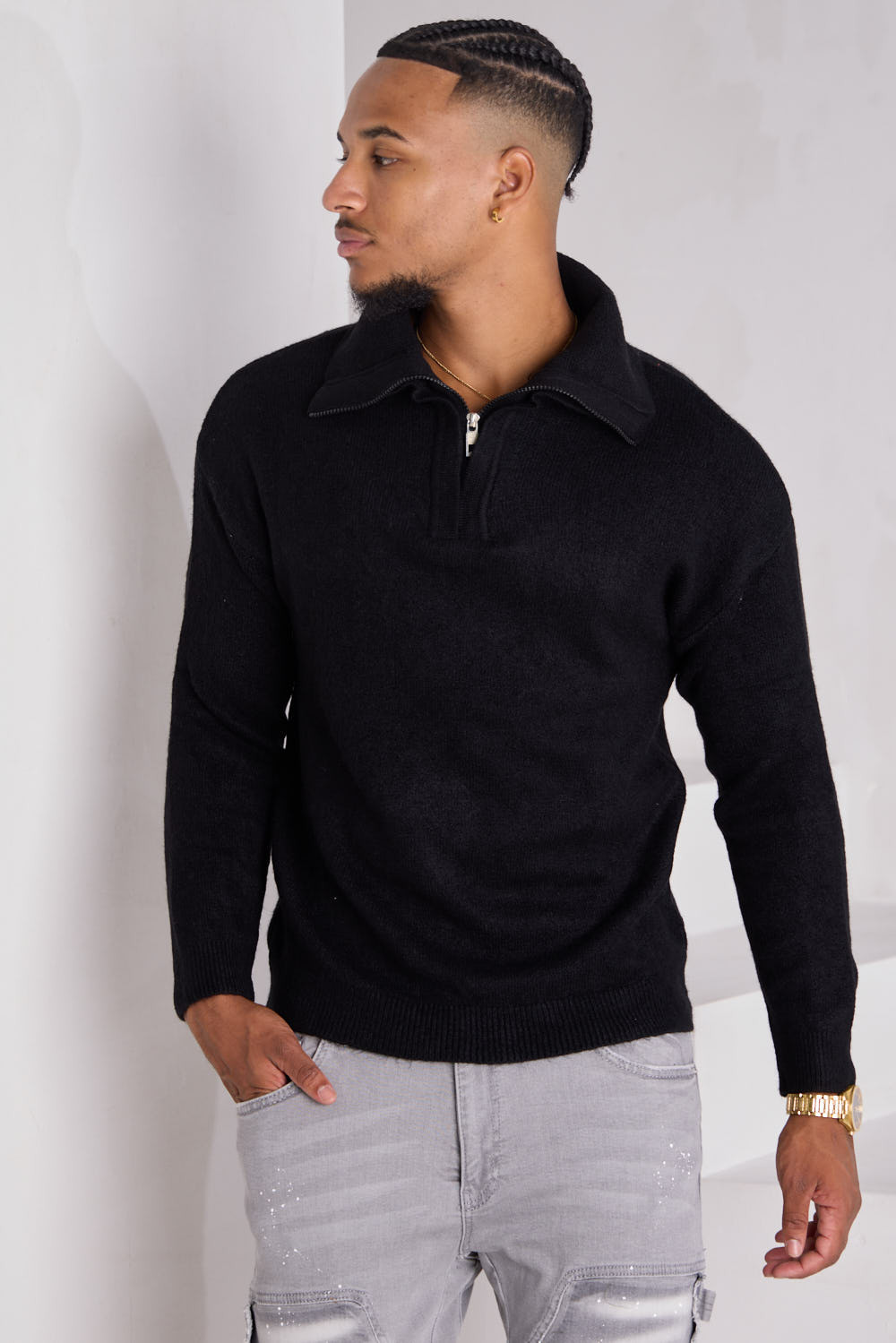 Pull en maille noir texturé