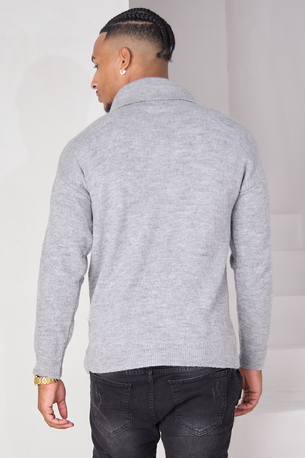 Pull en maille gris texturé