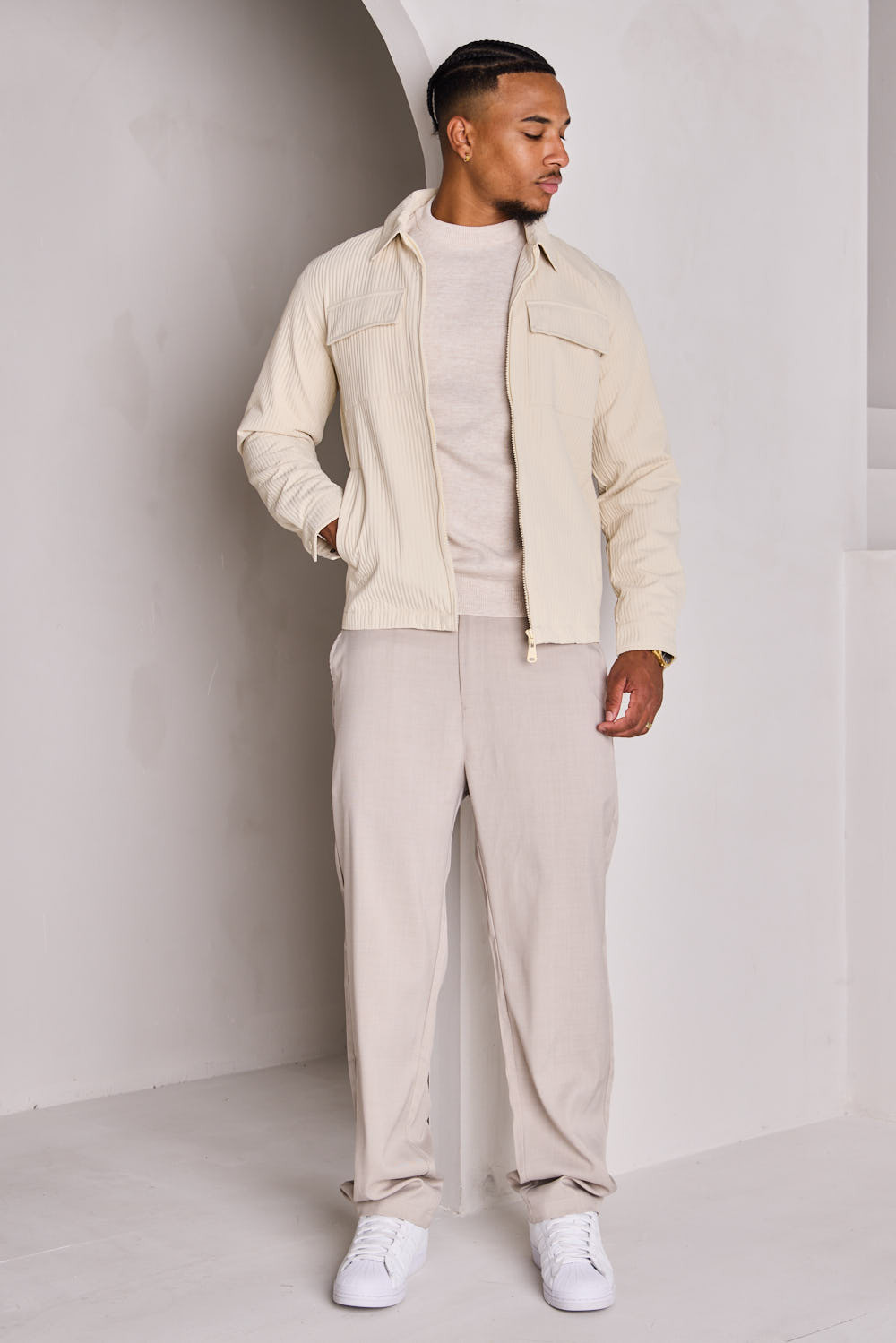 Veste beige côtelé à poches