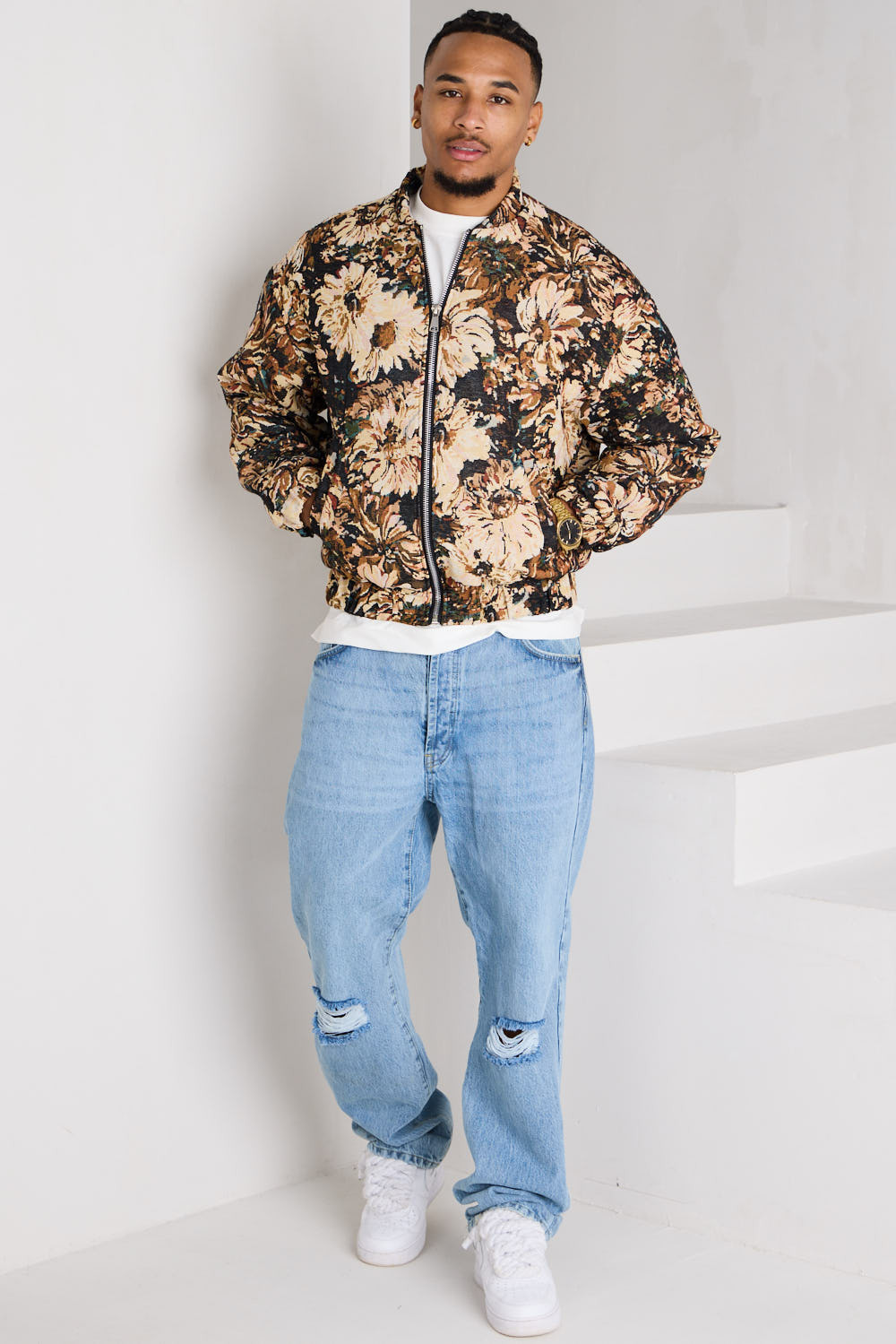 Veste imprimée noir à motif fleuri