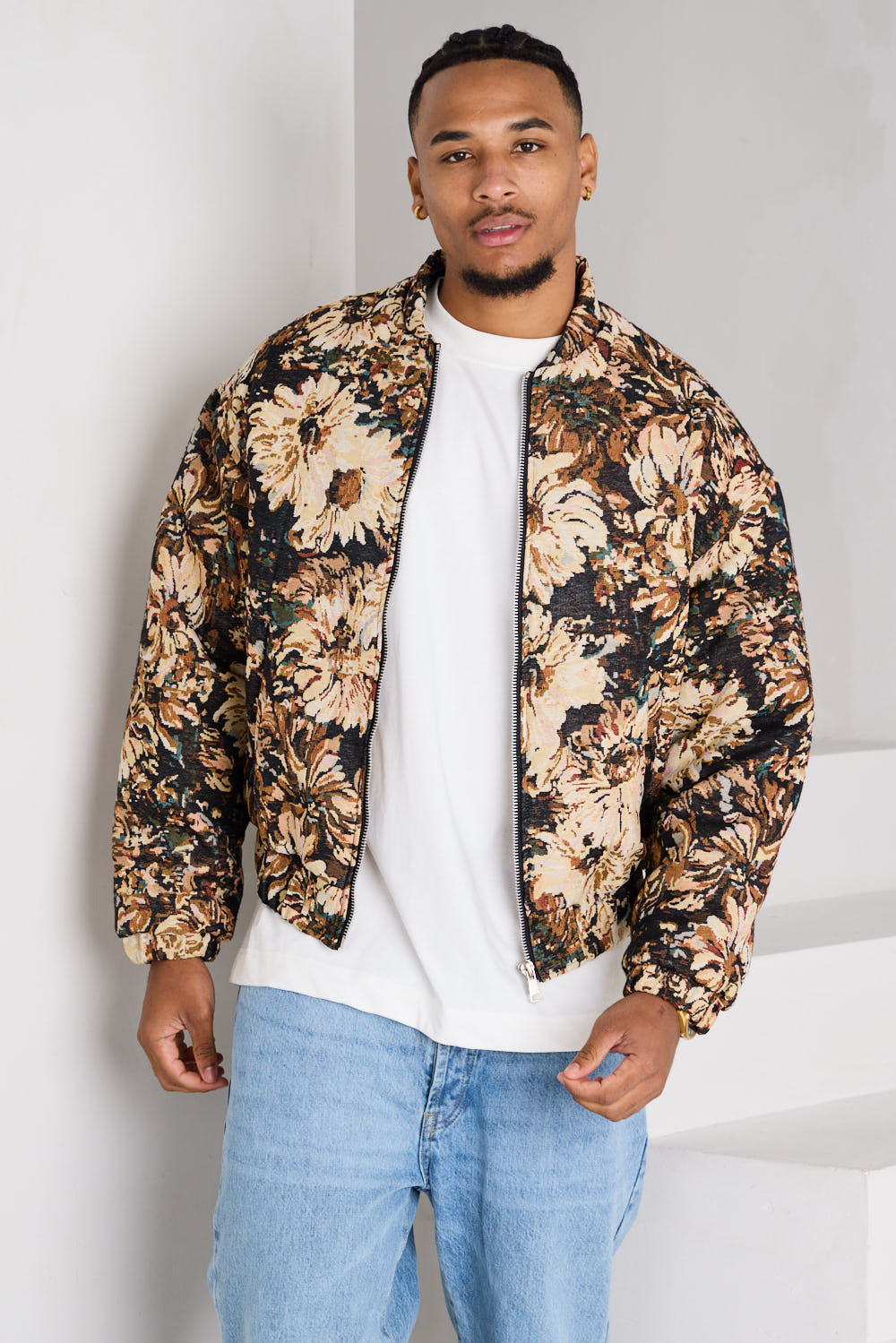 Veste imprimée noir à motif fleuri