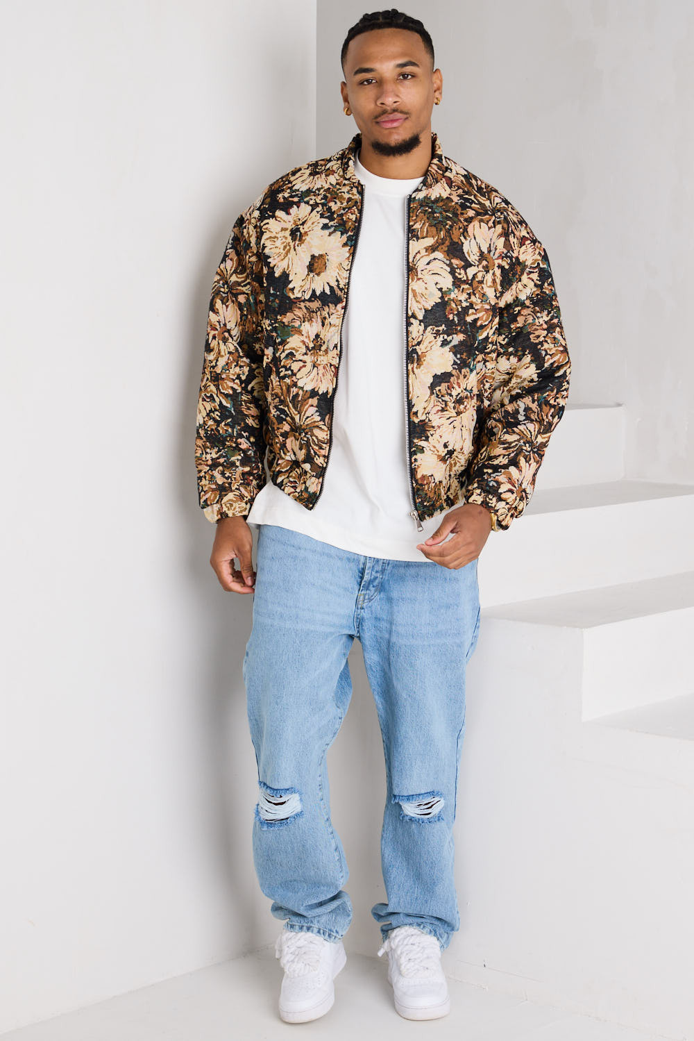 Veste imprimée noir à motif fleuri