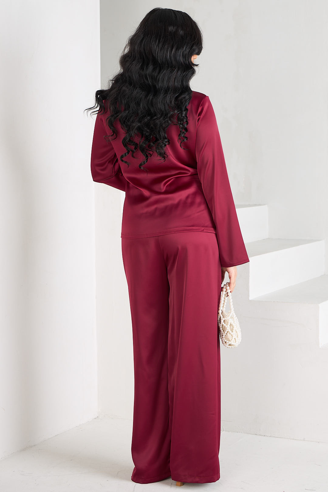 Ensemble 2 pièces kimono + pantalon bordeaux