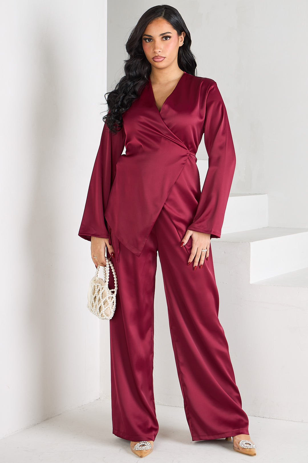 Ensemble 2 pièces kimono + pantalon bordeaux