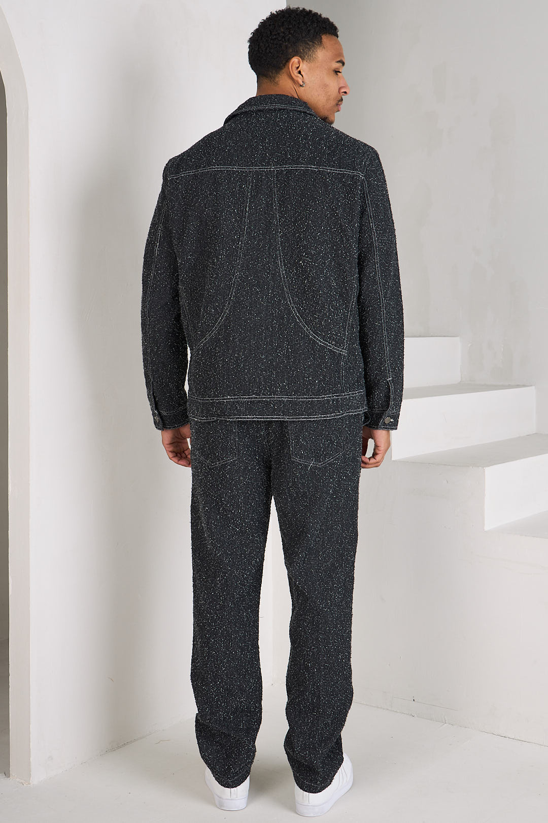 Ensemble 2 pièces veste + pantalon noir style effiloché