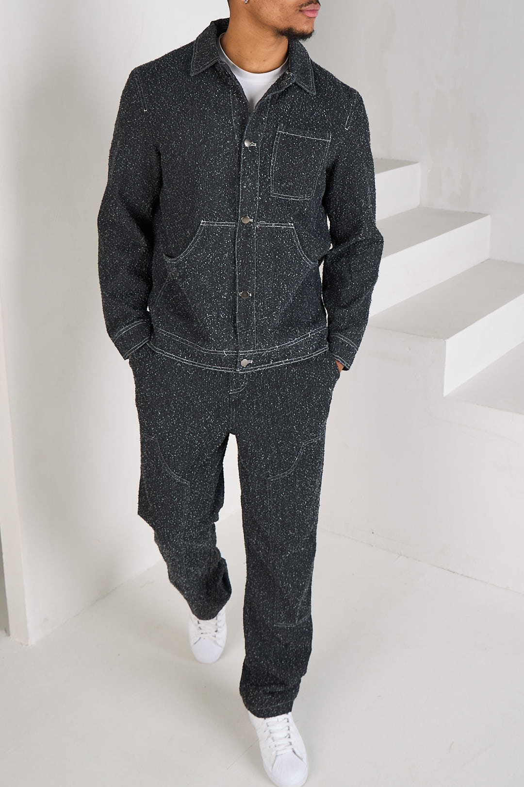 Ensemble 2 pièces veste + pantalon noir style effiloché