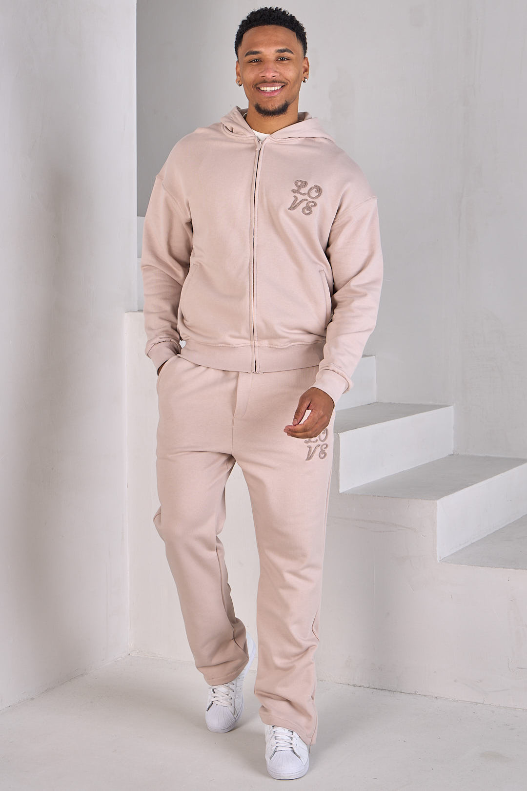 Ensemble 2 pièces sweat zippé  + jogging beige