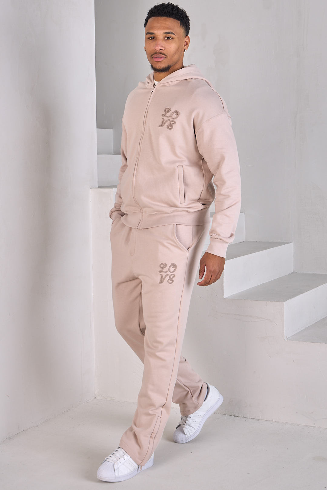 Ensemble 2 pièces sweat zippé  + jogging beige