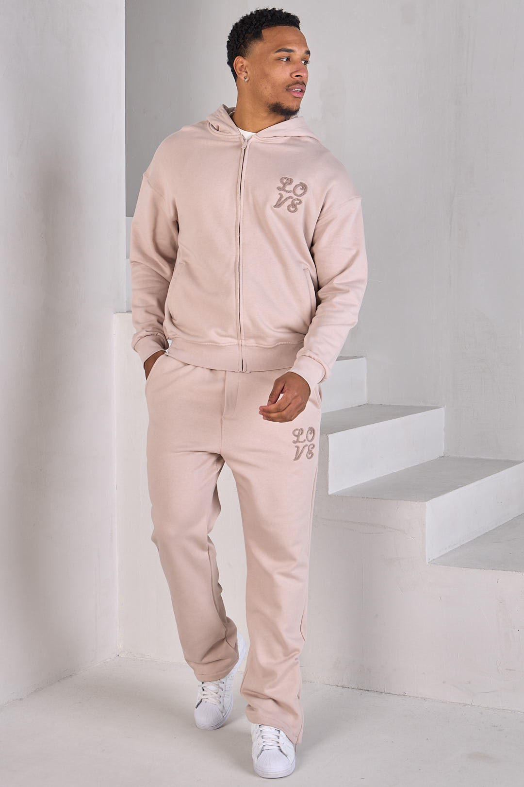 Ensemble 2 pièces sweat zippé  + jogging beige
