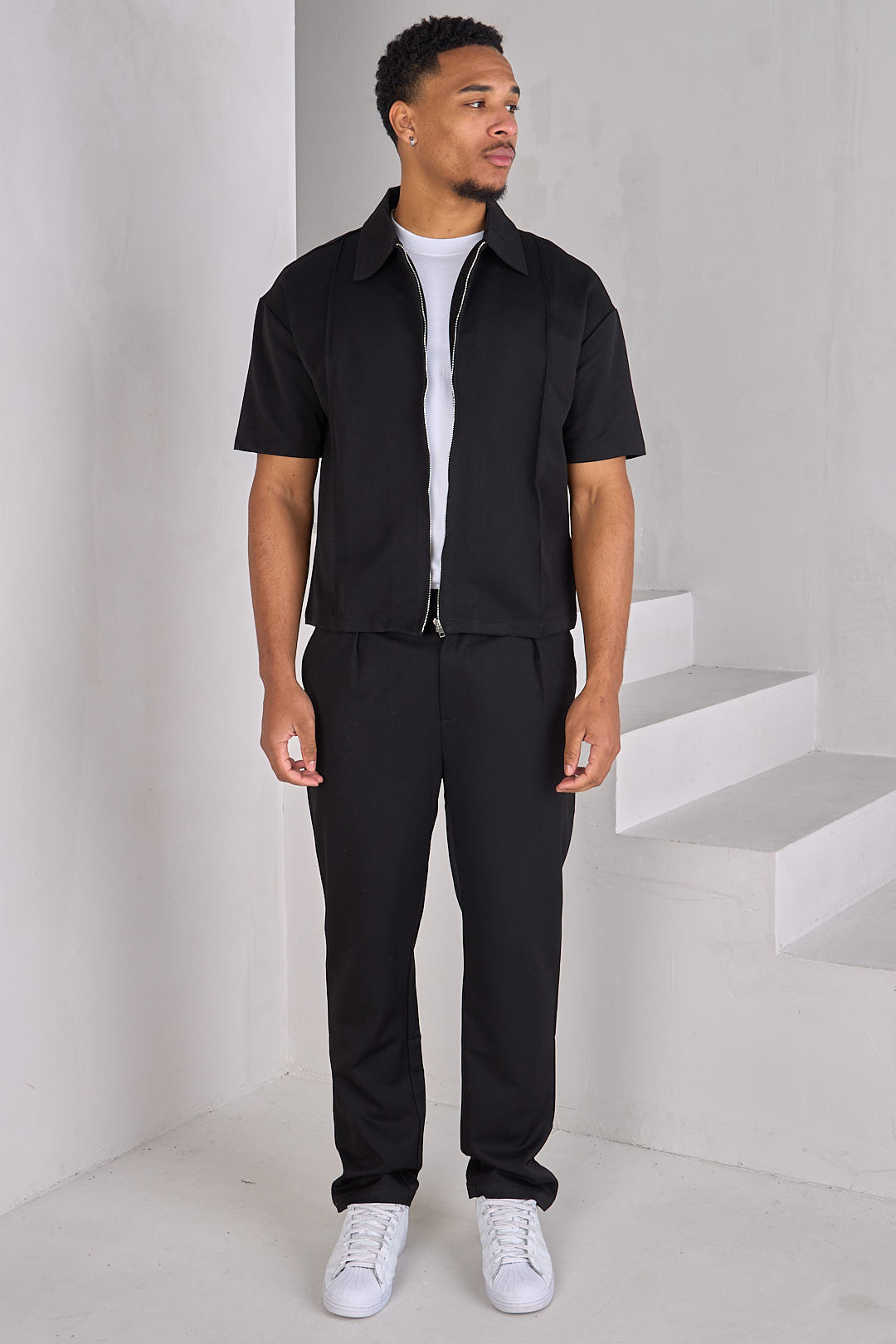 Ensemble 2 pièces chemise zippée + pantalon noir