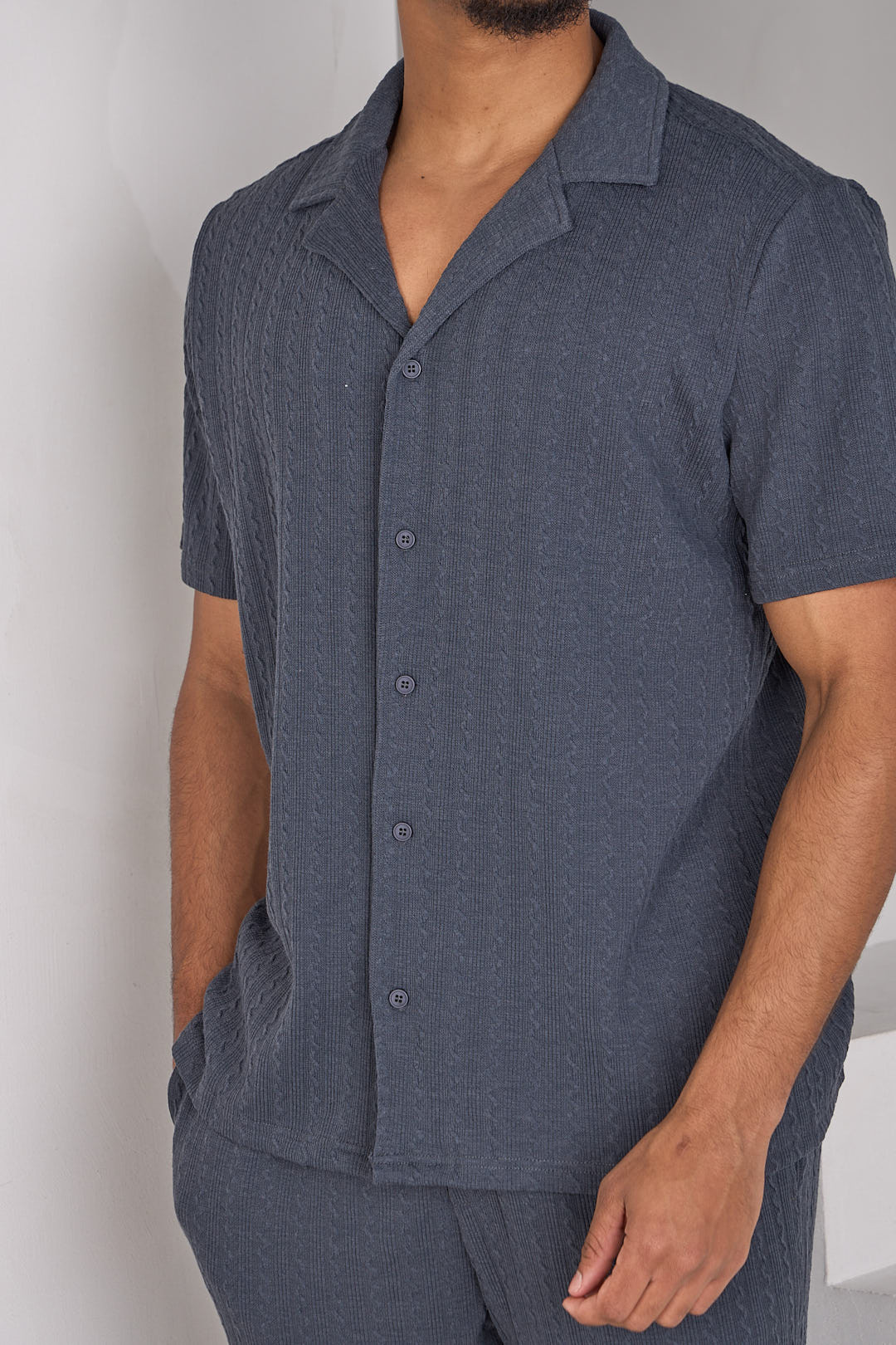 Ensemble 2 pièces polo + pantalon côtelé effet laine gris