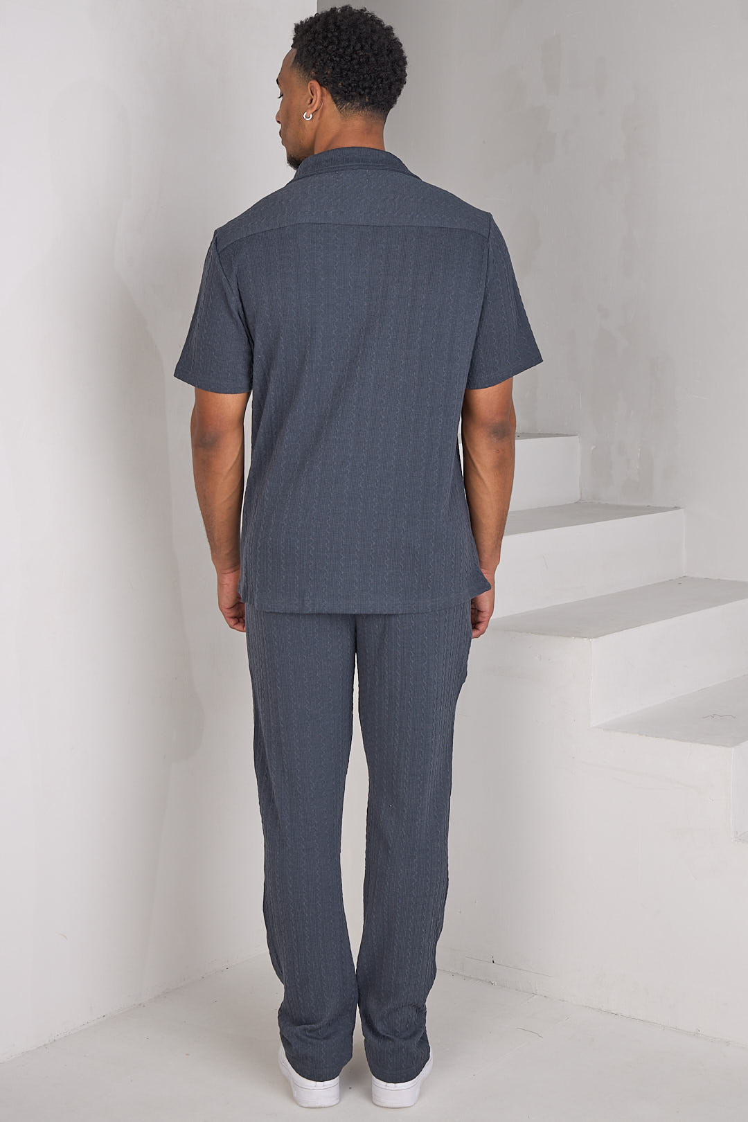 Ensemble 2 pièces polo + pantalon côtelé effet laine gris
