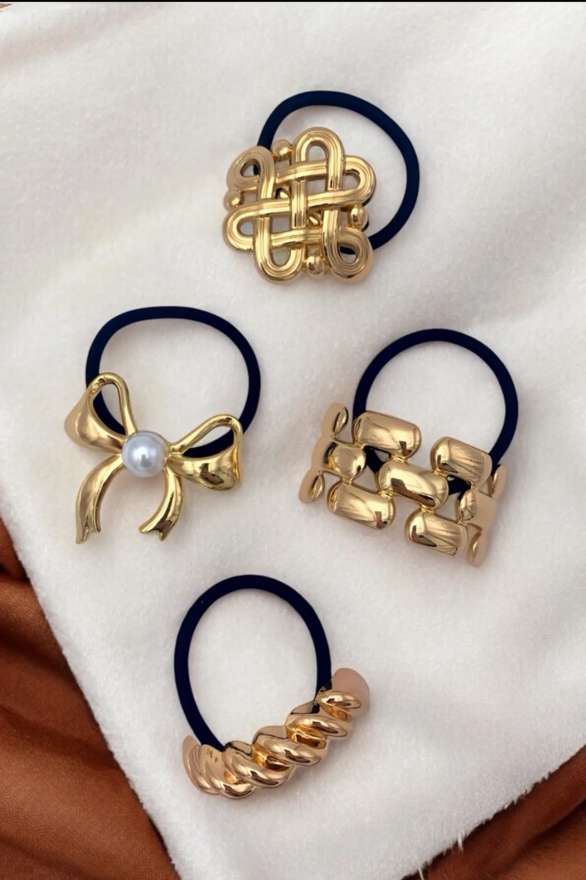 Lot de 4 élastiques à bijoux dorés pour cheveux