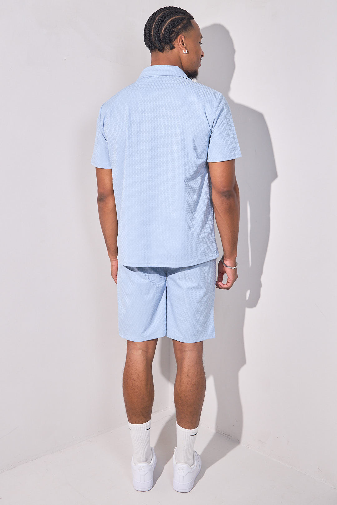 Ensemble 2 pièces à motifs brodés chemise + short bleu