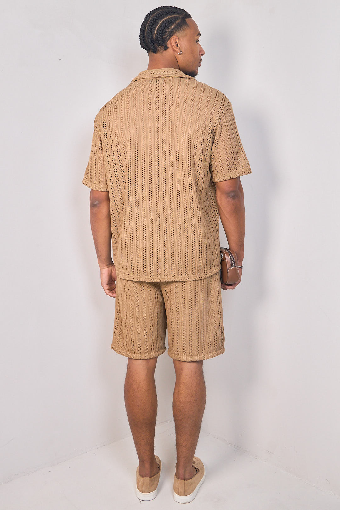 Ensemble 2 pièces en maille chemise + short marron