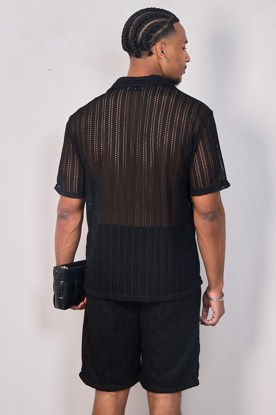 Ensemble 2 pièces en maille chemise + short noir