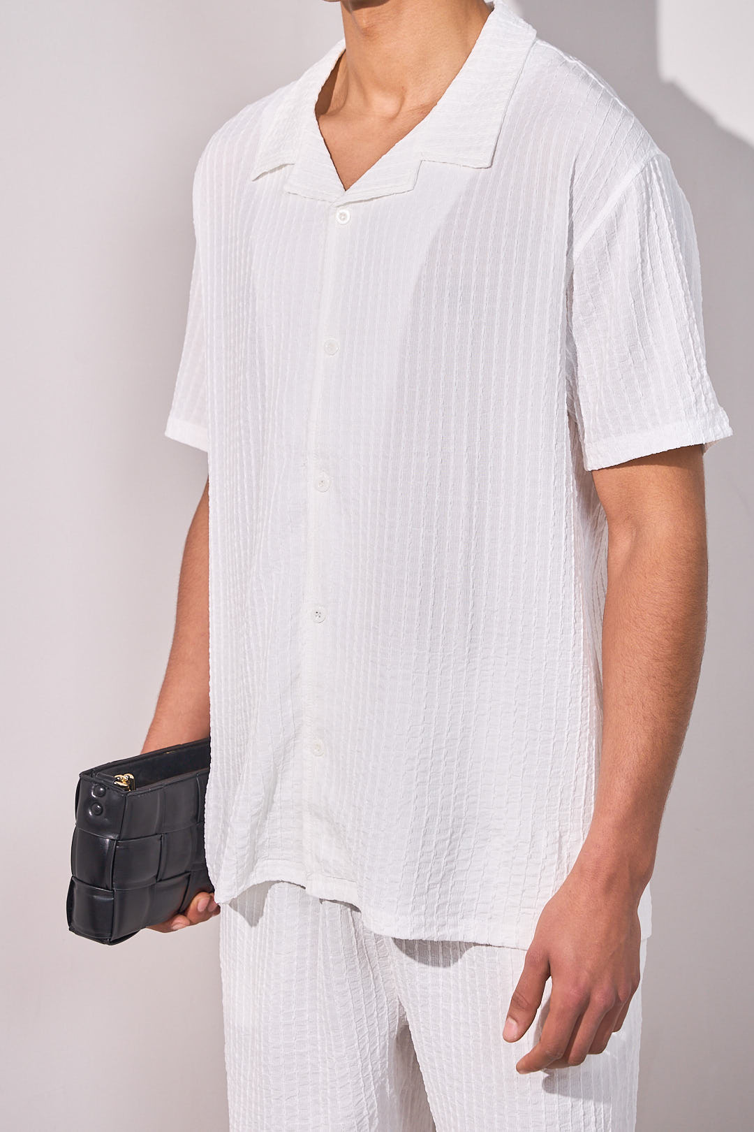 Ensemble 2 pièces blanc effet gaz de coton chemise + short