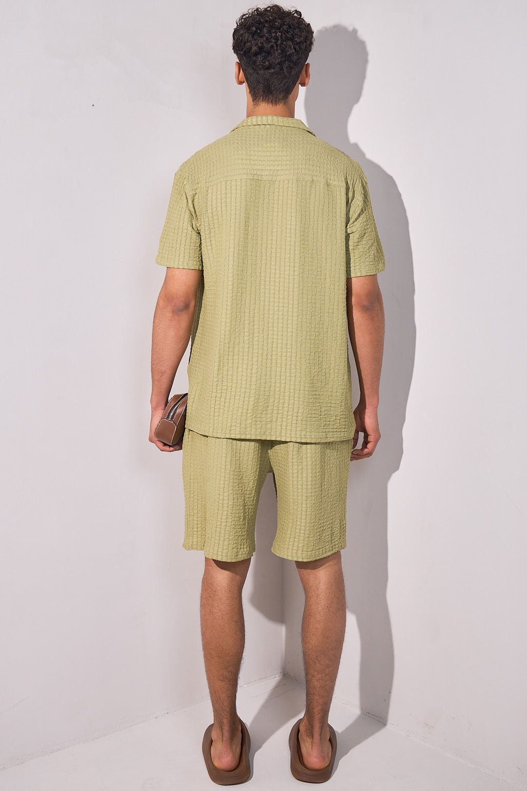 Ensemble 2 pièces vert effet gaz de coton chemise + short