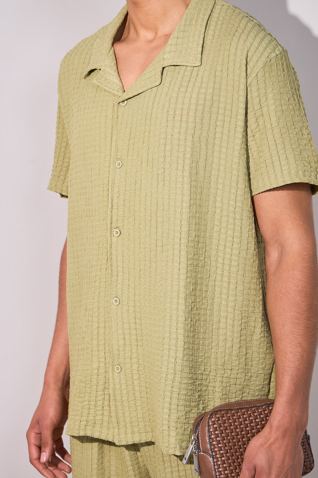 Ensemble 2 pièces vert effet gaz de coton chemise + short