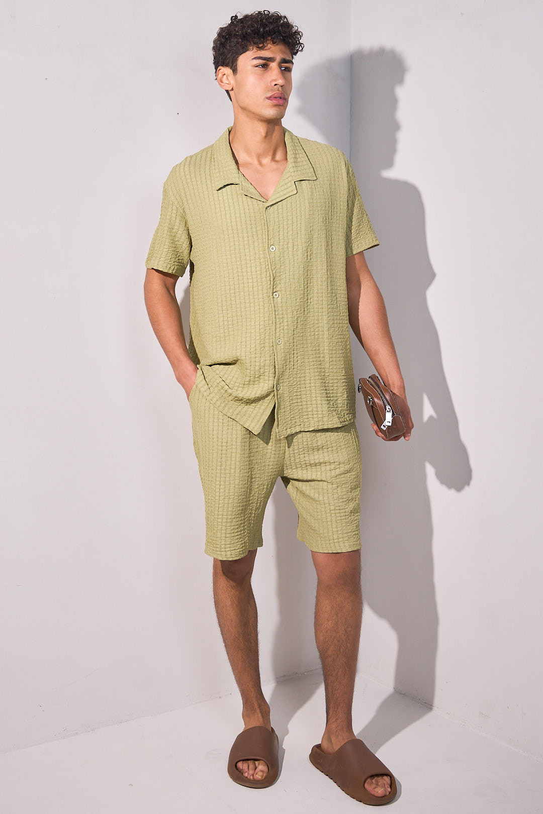Ensemble 2 pièces vert effet gaz de coton chemise + short