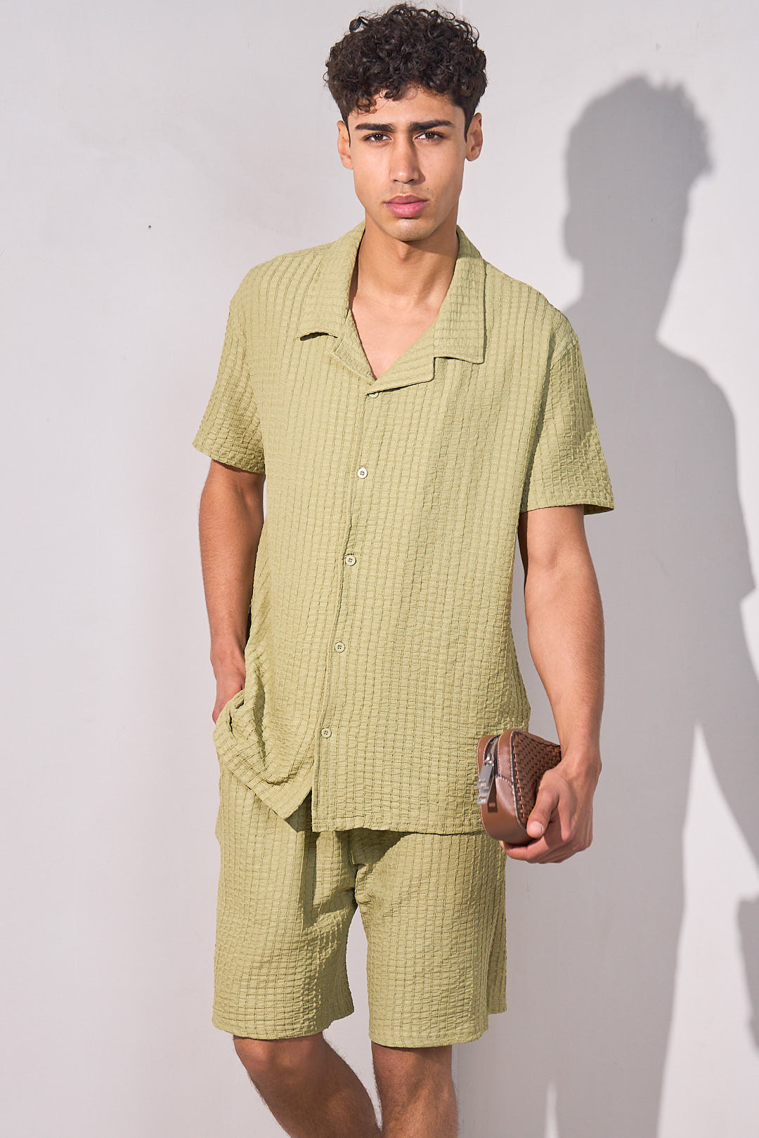 Ensemble 2 pièces vert effet gaz de coton chemise + short