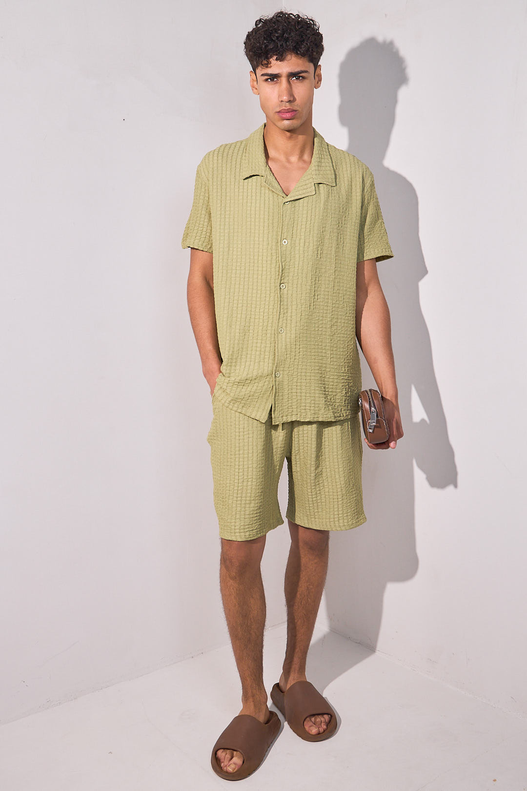 Ensemble 2 pièces vert effet gaz de coton chemise + short